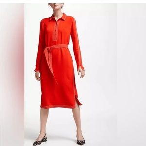 Boden Red Long Sleeve Polo Collar Maxi Dress